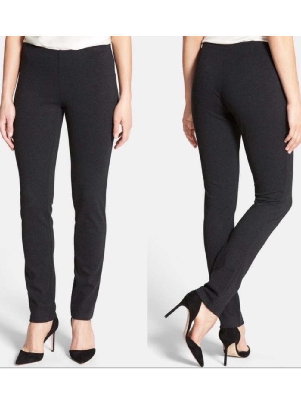 Eileen Fisher Slim Ponte Knit Pullon Pants Size Small Charcoal Gray Essential